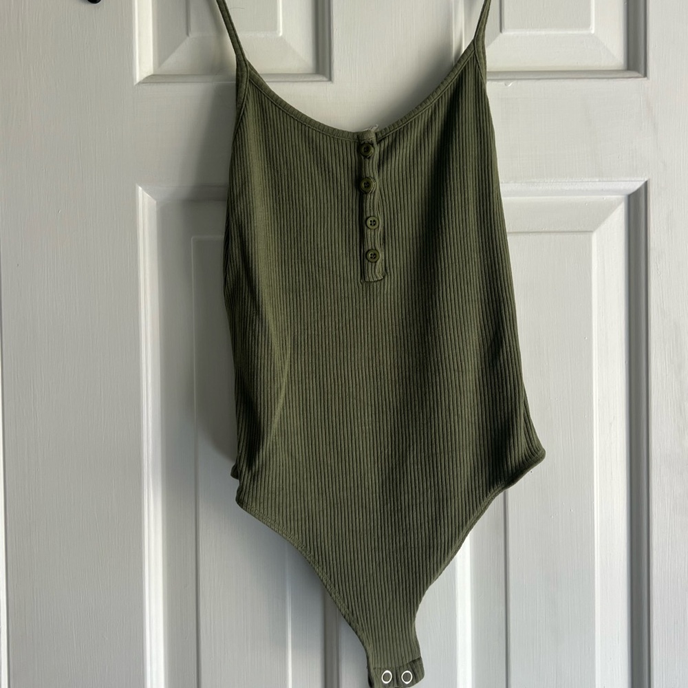 Olive Green Ribbed Bodysuit